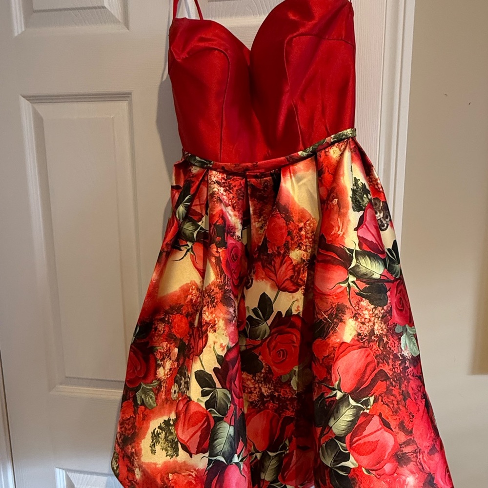 Red Floral Fit-and-Flare Dress